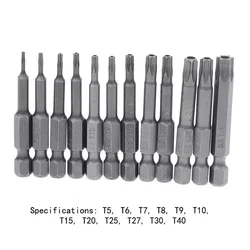 1 Pc 50mm Torx Screwdriver Bits With Hole T5/T7/T8/T9 T10 T15 T20 T25 T27 T30 T40 1/4Inch Hex Shank Electric Screw Driver Bits