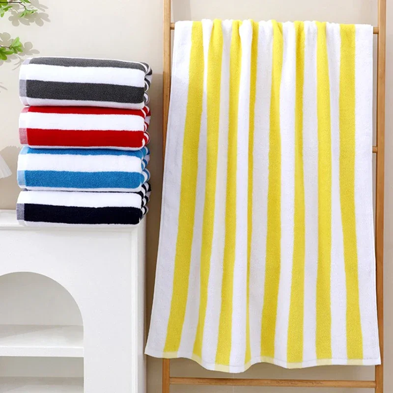 Nordic 100% Cotton Two-Color Striped Beachtowel 75X152Cm Yarn-Dyed Jacquard Swimming Towels Soft and Strong Absorbent Bath Towel