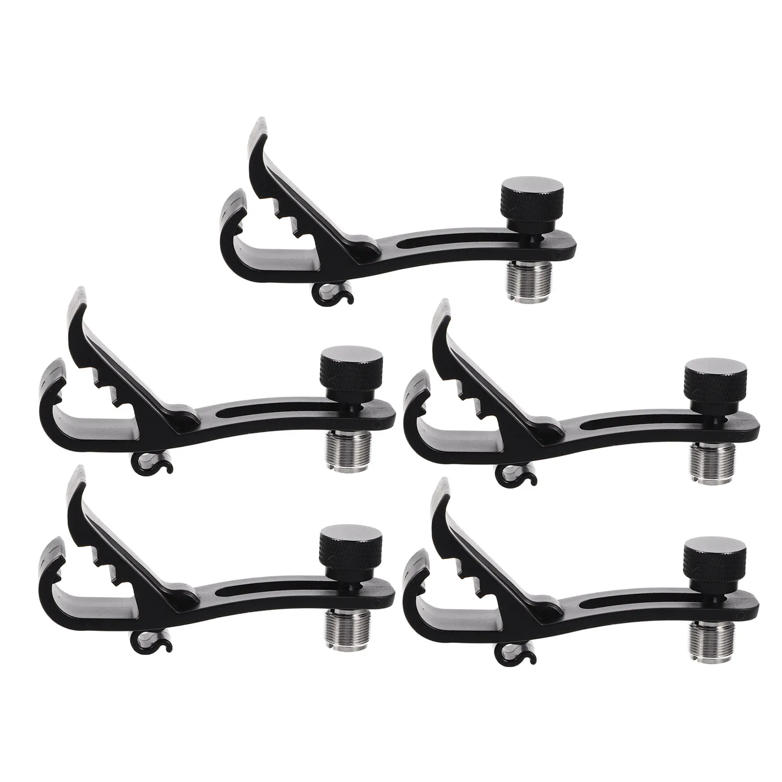 5Pcs Drum Accessories Black Microphone Clamp Holder Set Adjustable Metal Drum Mic Rim Mount for Live Stage Practice