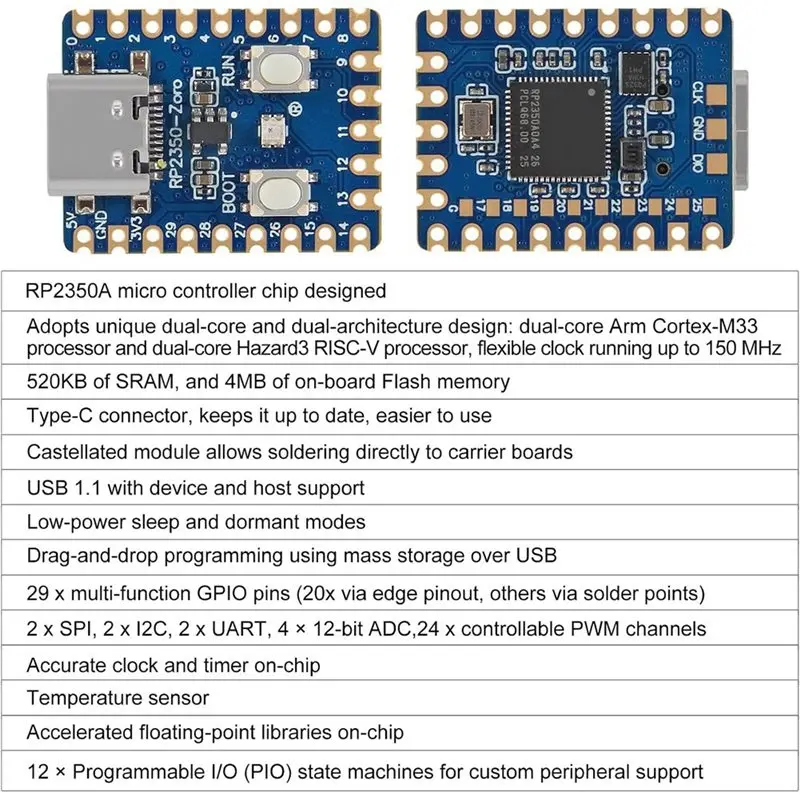【STABLE QUALITY】RP2040 Zero Boards Dual-Core 264KB Cortex M0+ Processor 2MB Flash Pins Are Unsoldered