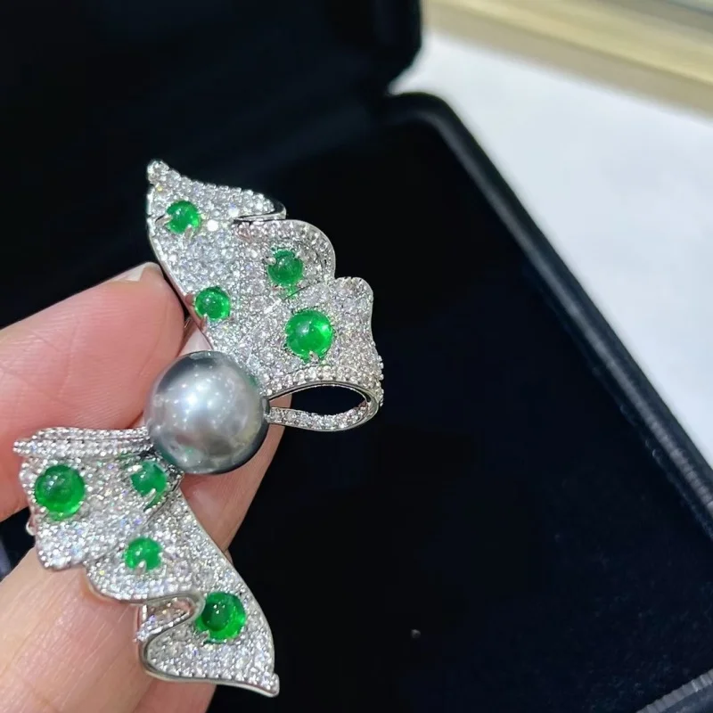SGARIT S925 Luxus Natürliche Tahiti Perle Zirkon Bogen Brosche Zarte Glänzende Bowknot Broche für Frauen Kleidung Corsage