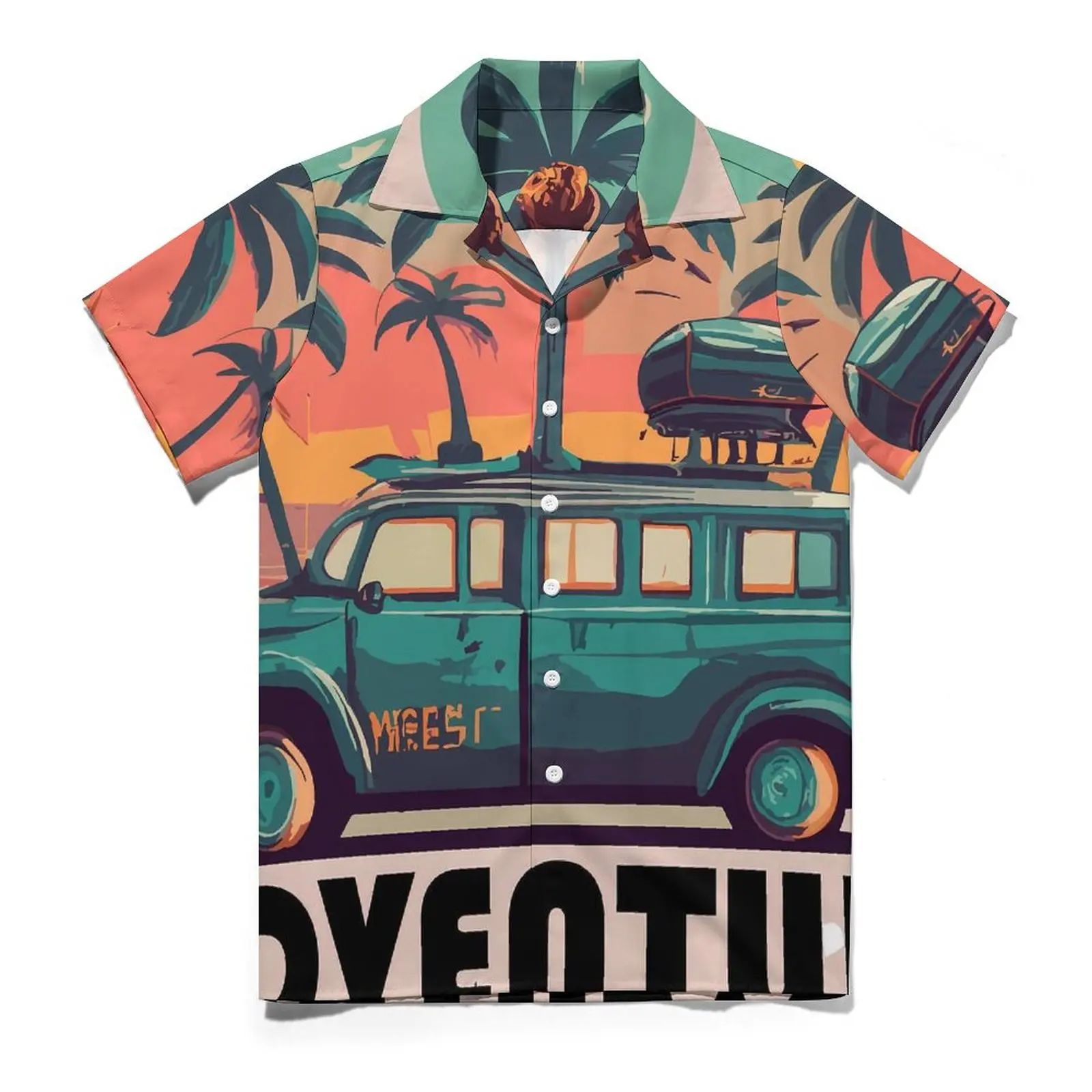 Adventure Palm Tree Hawaii Shirt For Men Vacation Vintage Car Casual Shirts Short Sleeve Fashion Design Elegant Oversize Blouses