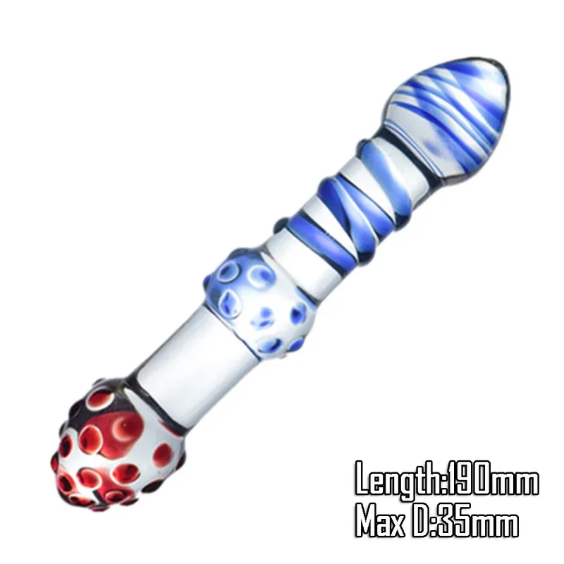 両端クリスタルパープルパイレックスガラスディルド人工ペニス顆粒とスパイラルGスポットシミュレーター大人のおもちゃ女性用