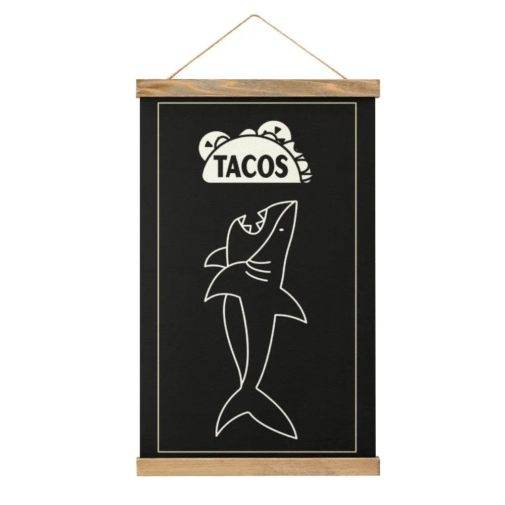 Canvas Hanging Picture Tacos Cool And Funny Illustration For Shark Cute Funny Novelty Draw Bar Craft Decoration  Style Hang Pict