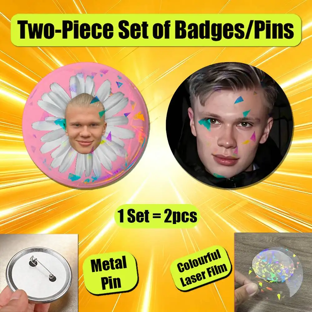 For Football Haaland Enamel Pin Badge Set 2PCS Round Button Metal Brooch Ita Bag Backpack Pins Custom