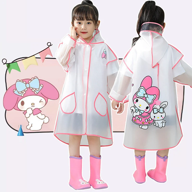 

Sanrio Kuromi My Melody Pochacco Children's Raincoat With School Bag Cute Boys And Girls Kindergarten Fashion Student Rain Gear