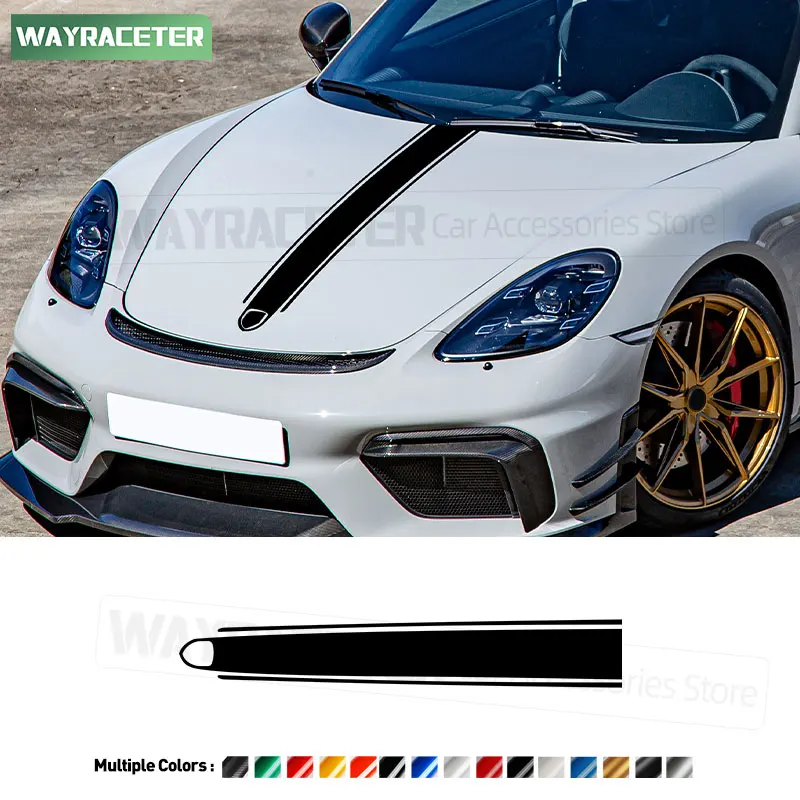 Car Hood Sticker Bonnet Stripes Carbon Fiber Vinyl Decal For Porsche 718 Boxster 982 Cayman GTS Spyder 2026 2016+ Accessories