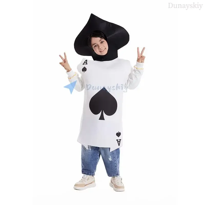 Unisex ผู้ใหญ่ผู้ชายผู้หญิง Ace Of Spades เพชรโป๊กเกอร์เล่นการ์ดเครื่องแต่งกายคอสเพลย์ตลก Purim ฮาโลวีนชุดแฟนซี Tunic