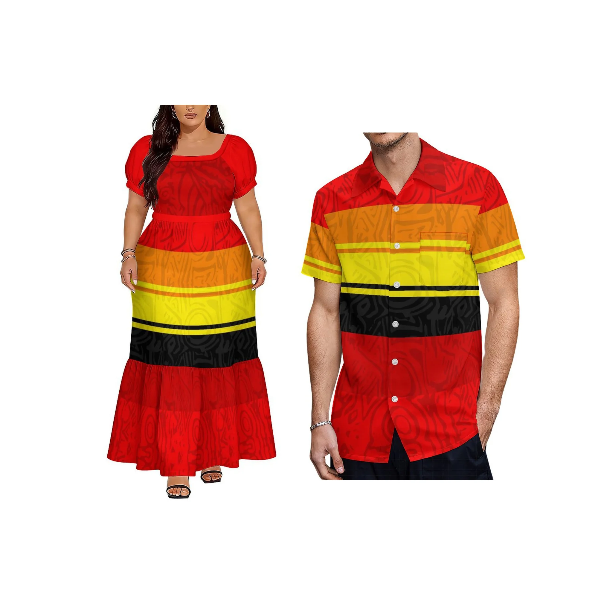 Vestido de Praia Feminino Personalizado com Design Polinésio, Decote Quadrado e Amarração, Estilo Ilhas Polinésias para o Verão