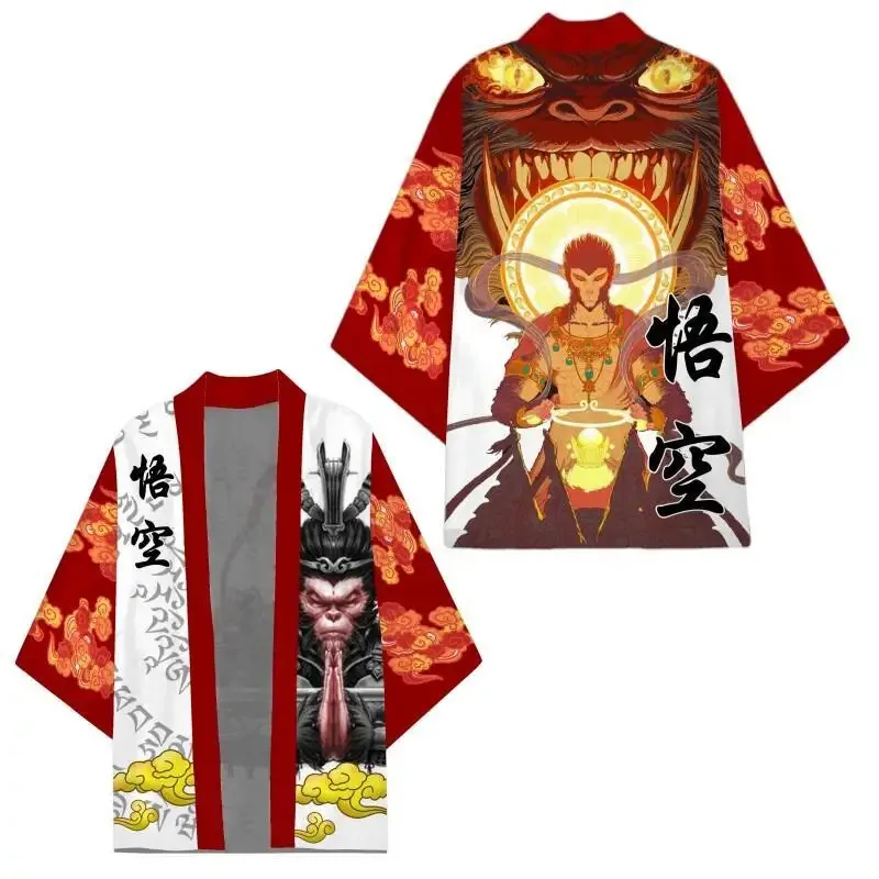 رجل خمر ثوب الكيمونو الياباني معطف سوبر فضفاض صالح الأسود أسطورة WuKong تأثيري حلي التقليدية الآسيوية يوكاتا هاوري سترة القمم #2