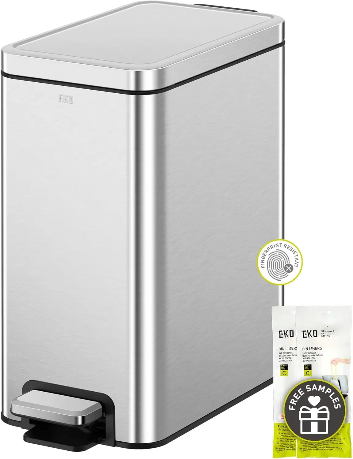 

Small Stainless Steel Bathroom Trash Can with Soft Close Lid, Step Pedal, 10L Capacity, Anti-Fingerprint Finish