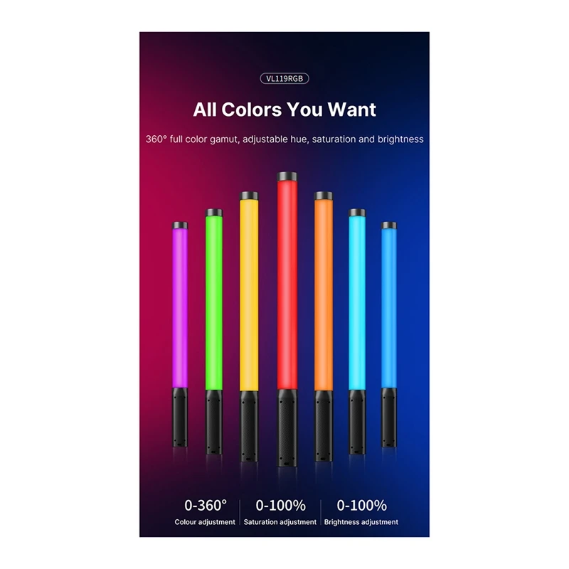 Ulanzi VL119 RGB Stick Light Handheld Light Wand LED Video Light Portable Photography Lighting Fill Lamp