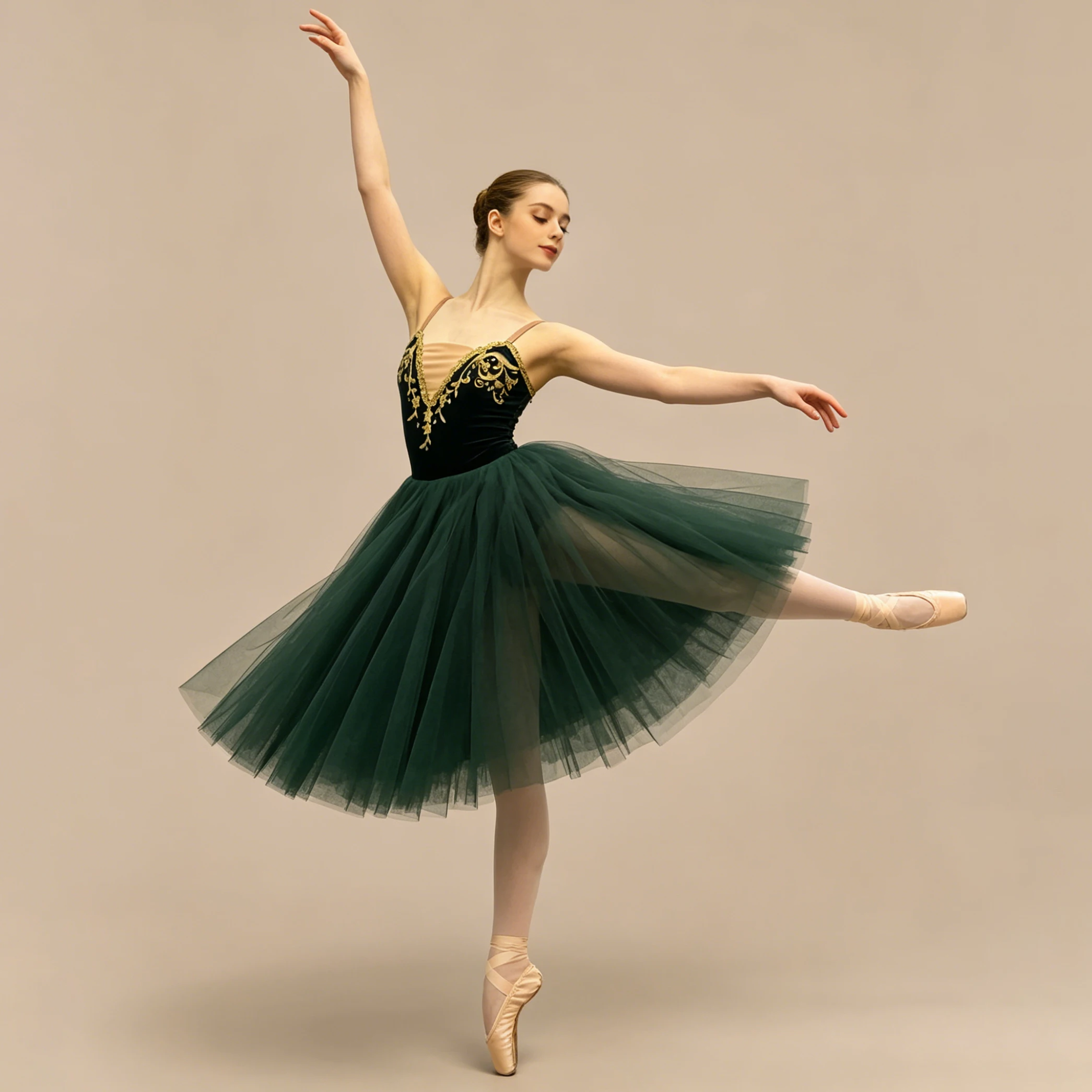 Vestido de Tutú de Ballet Romántico Verde para Adultos y Niñas, Vestido de Terciopelo Bordado con Tul Largo, Disfraz de Bailarina Profesional para Actuaciones en Escenario