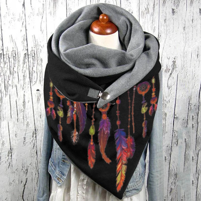 Colorful Feather Clip Style Scarf 3D All Over Printed Scarf and Shawl Warm for Women