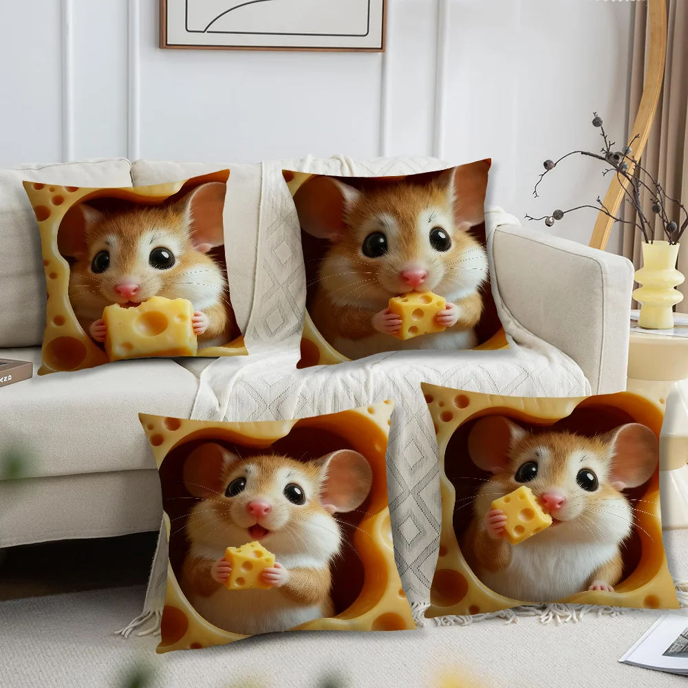 Kawaii Cute Mouse-in-Cheese Cushion Cover for Pillow Printing Sofa Decoration Home Car Room Coffee Shop Office Nordic Simplicity