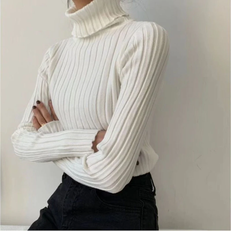 HELIAR Women Turtleneck Thermal Sweater Long Sleeve Stripe Knit Warm Jumpers Office Casual Sweater For Women 2024 Fall Winter