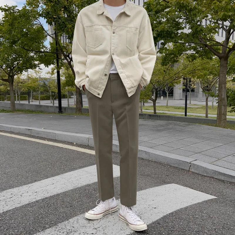 Length Ankle Suit Pants For Men 2022 Spring Summer New Causal Loose Straight Trousers Basic Solid Color Bottoms 2Y5217