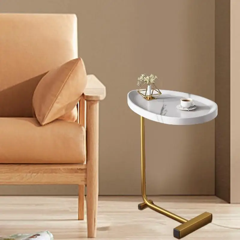 2024 New Small Apartment Bedside Round Small Coffee Table Light Luxury Household Mini Table With Metal Frame Bedside Table Tray