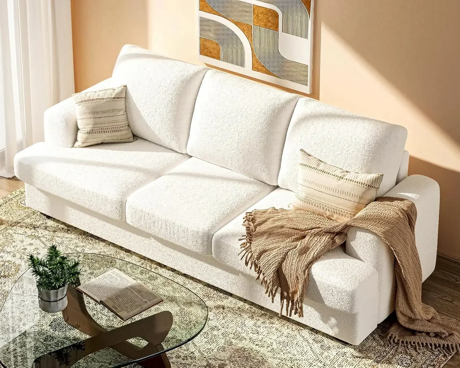 89 inch Couch for Living Room, Comfy Cloud Couch with Thick Cushion and Wide Armrest