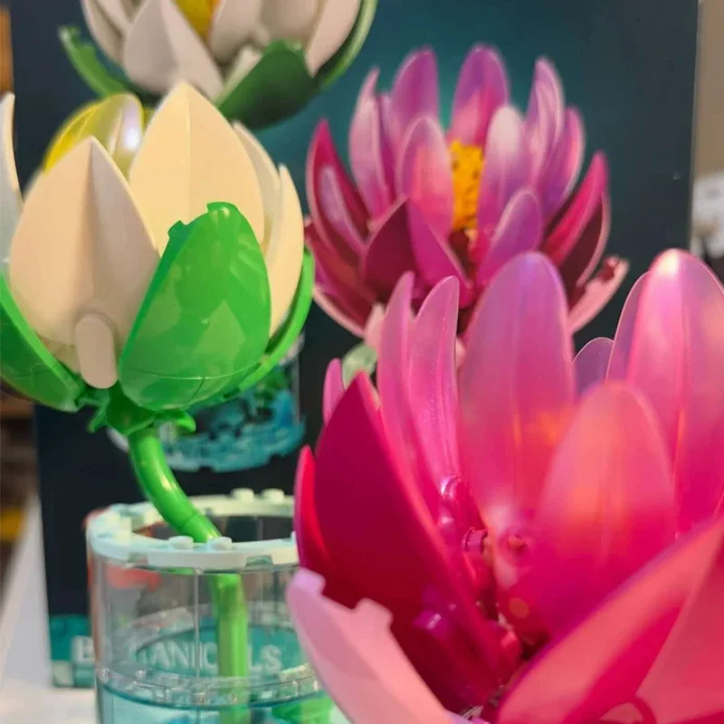 259 PCS Water lily dining table decoration, car interior display decoration, glass biomimetic potted plants, building blocks