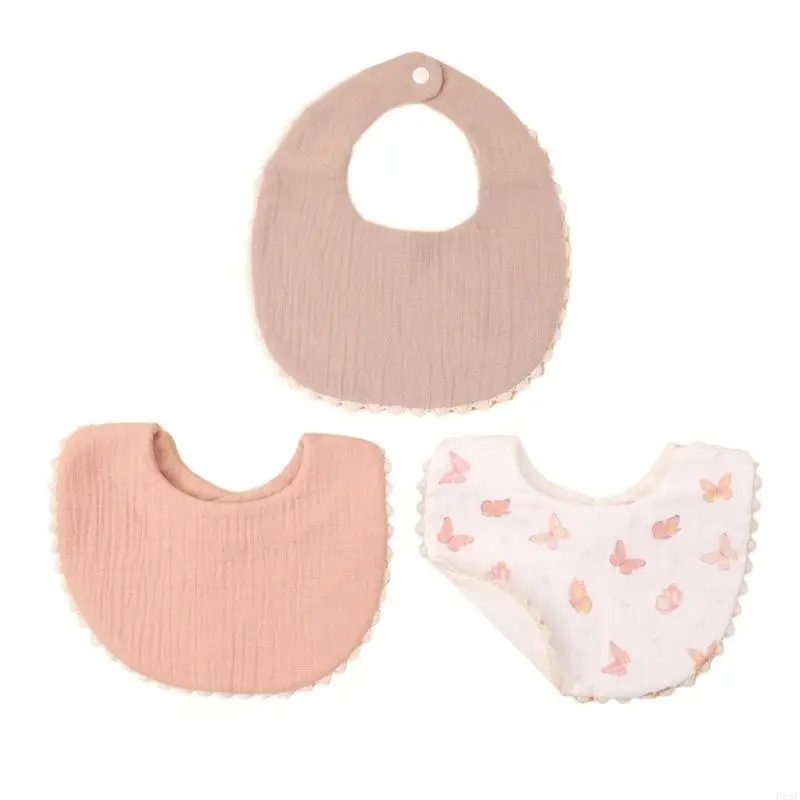 

F19F 3pcs Newborns Drooling Bib Breathable Cotton Burp Cloth for 0-24 Months Baby Comfortable Saliva Towel for Toddlers