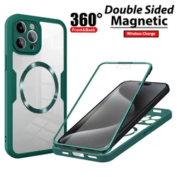 360° Fully Protected Double-sided Magnetic Phone Case For IPhone 15 13 11 14 12 16 Pro Max Magsafe Wireless Charge Protect Cover