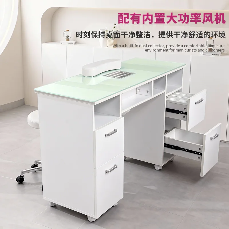 Glass manicure table with hand pillow Commercial beauty furniture Multifunctional manicure workbench Color