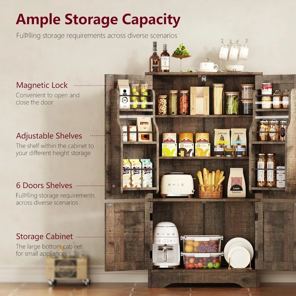 خزانة تخزين مع 4 أبواب، خزانة مطبخ للمزرعة 43.3 ساعة مع 6 أرفف للأبواب، خزائن تخزين المطبخ مع تعديل #4