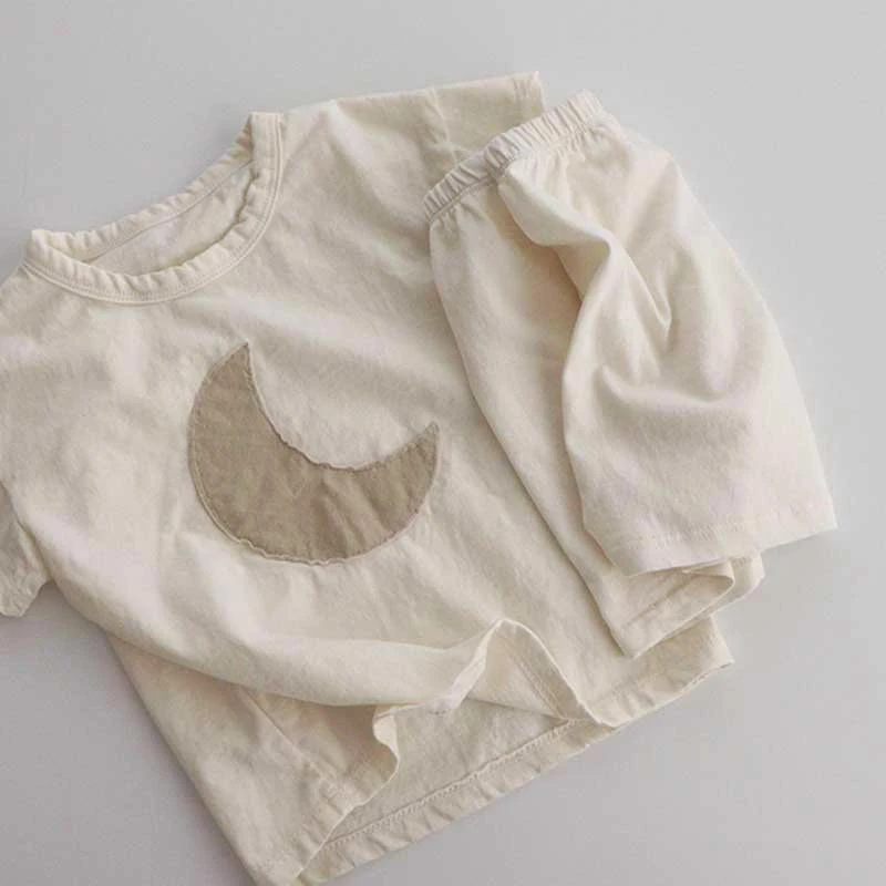 

Summer suit boys and girls moon soft and comfortable casual short-sleeved shorts two-piece set