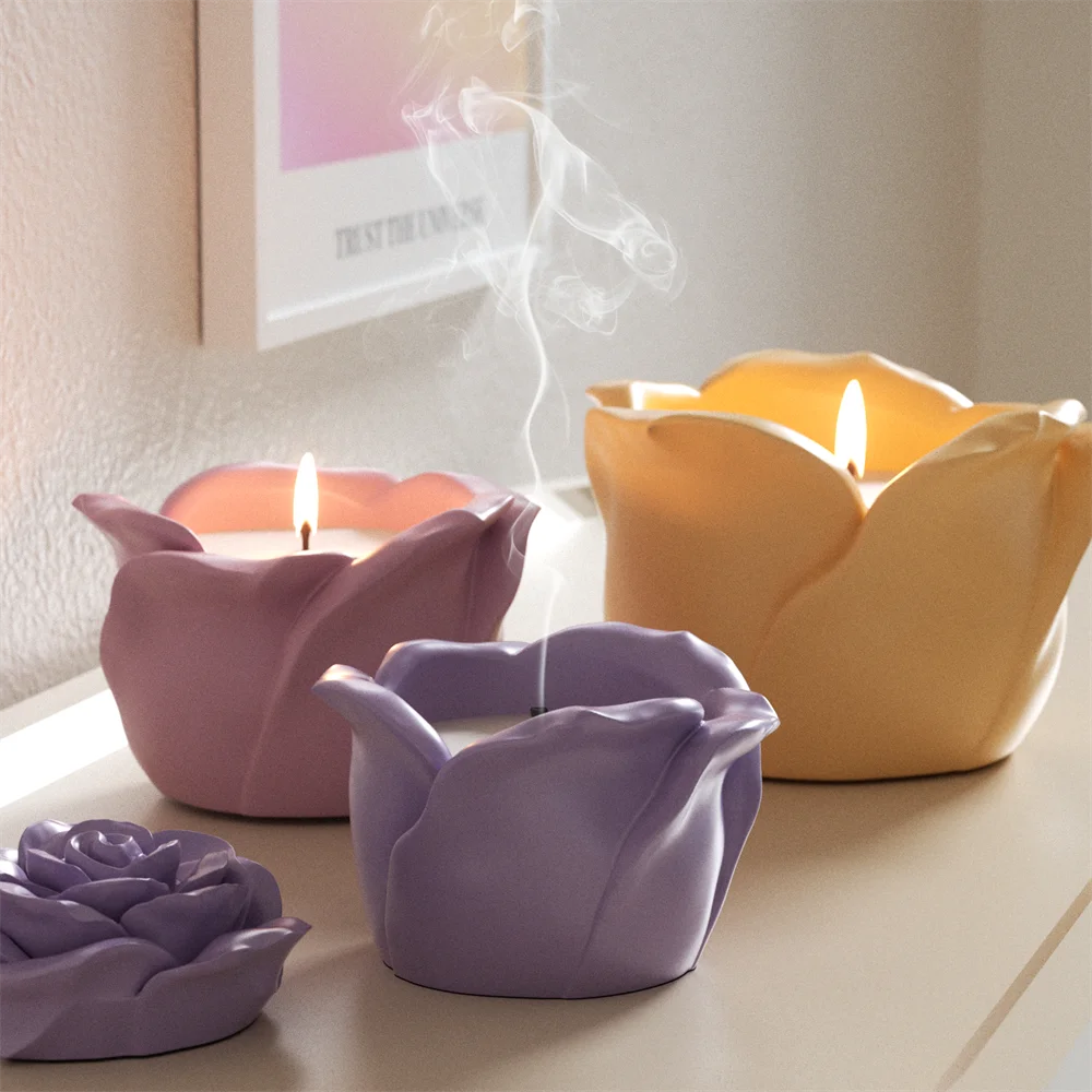 

Eternal Rose Bloom Candle Jar and Candle Refill Silicone Mold DIY Concrete Jesmonite Candle Vessel Mould Home Decoration