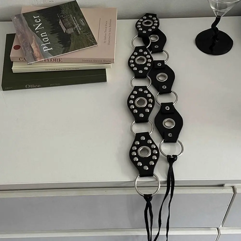 ヴィンテージリベットレザーベルト、用途の広いウエストストラップ、豪華なデザイン、y2k