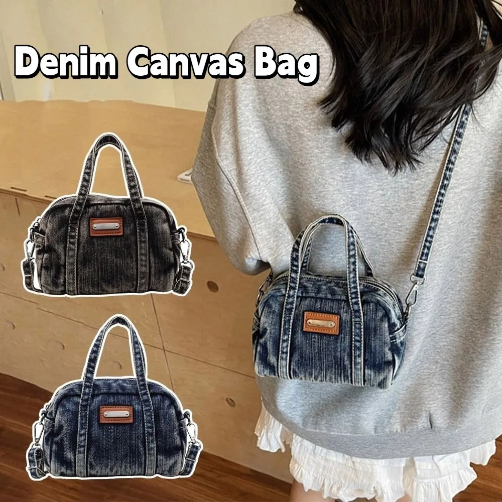 

Portable Y2K Denim Canvas Bag Street Style Shopping Bag Vintage Handbag Large Capacity Solid Color Solid Crossbody Bag Girl