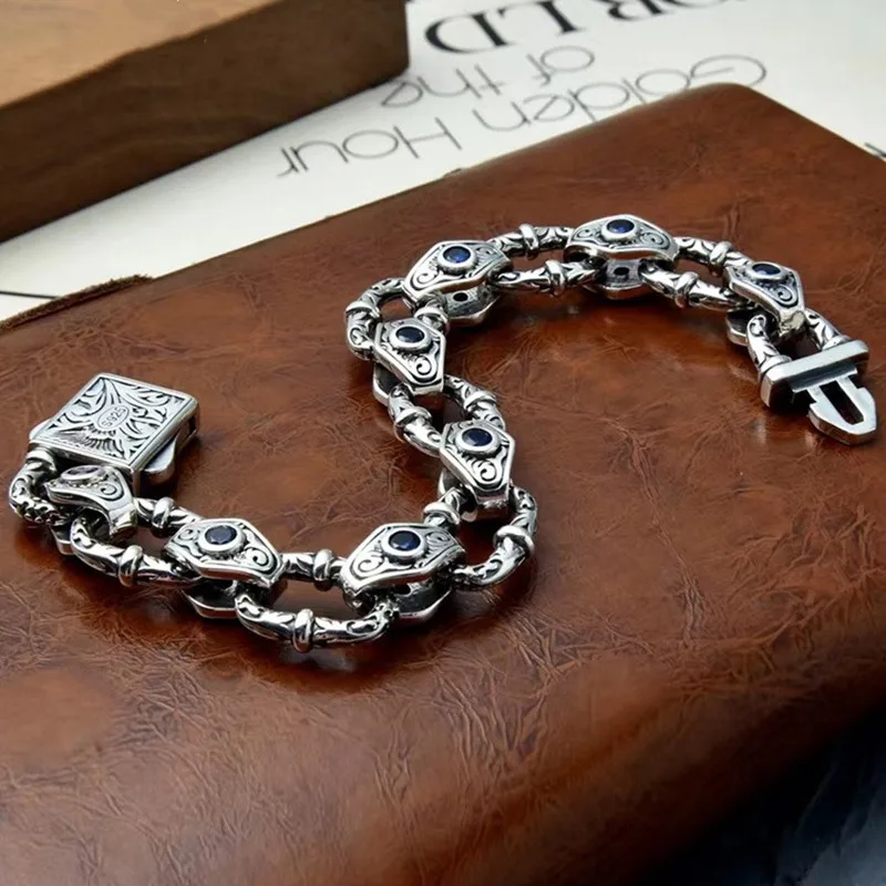 Vine Pattern Bracelet Stainless Steel Punk Goth Alternative Indie Style Distressed Vintage Rhinestone Chinese Street Guochao