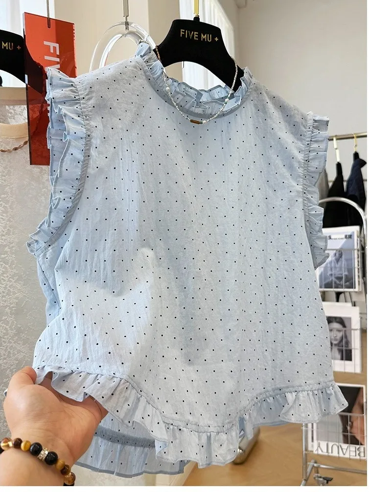 

Женская льняная рубашка в японском ретро-стиле с цветным тканым узором в горошек, с воротником-стойкой, из смесового хлопка и льна, летний топ с коротким рукавом