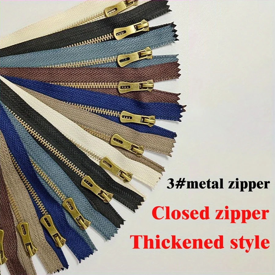 5 pcs 3#15cm-30cm Metal short zipper imitation bronze titanium alloy bag Leather bag Y teeth handmade diy zipper