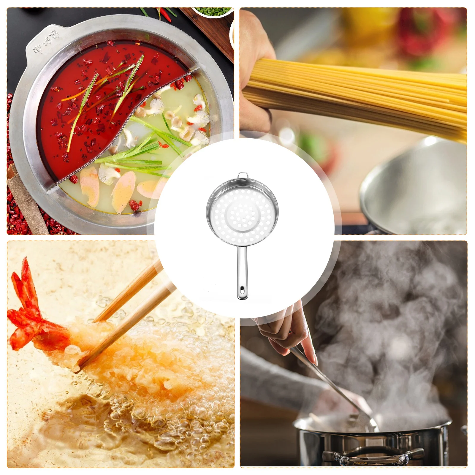 

Flat Bottom Slotted Spoon Large Hole Stainless Steel Kitchen Strainer For Hot Pot Filtering Residue Cooking Tool Home Use