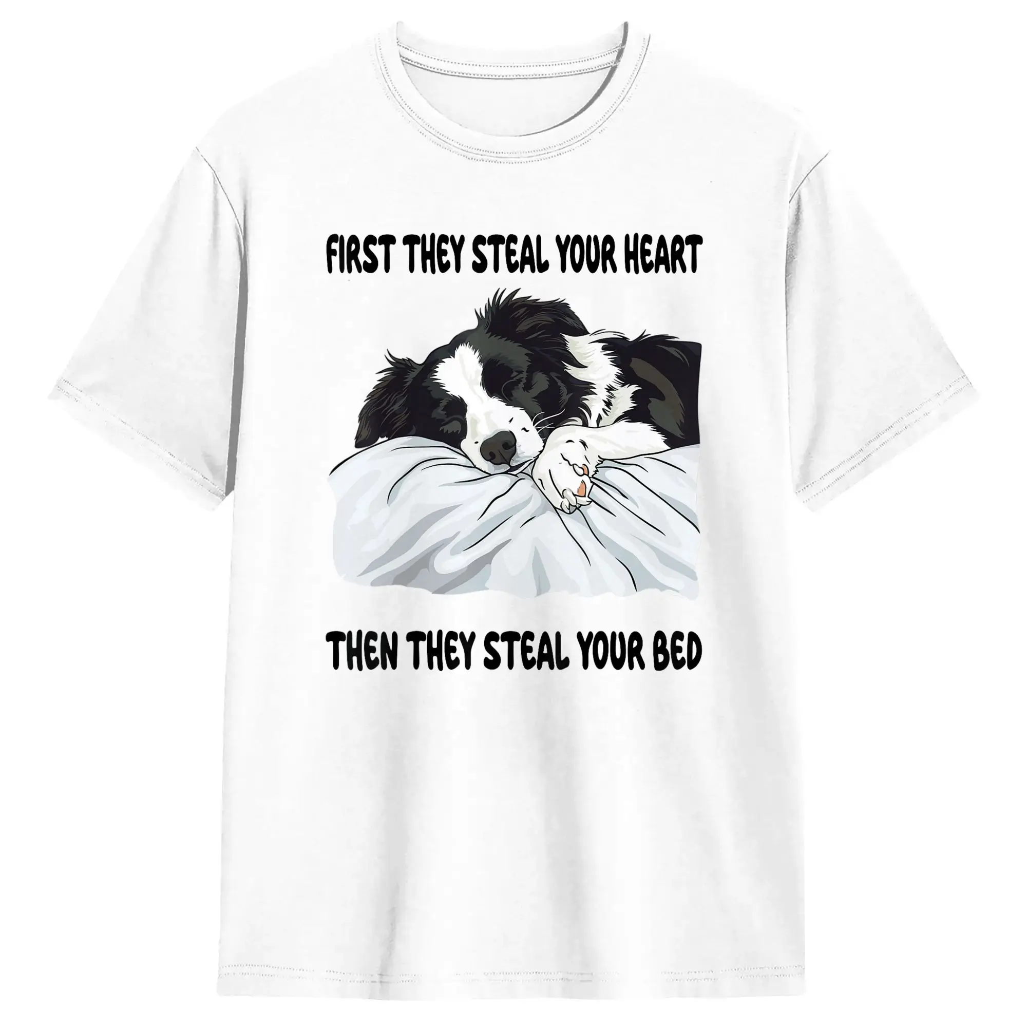 Border Collie Sleeping Pajamas Nightgown Cotton T-Shirt For Couple Summer  Vintage T Shirts Comfortable Hip Hop Tees Oversize