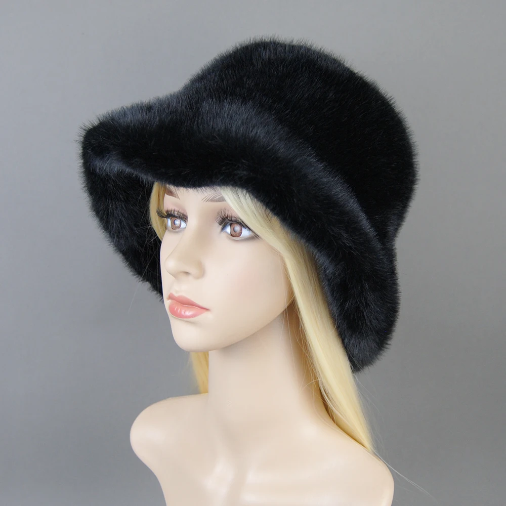 New Women Winter Luxury False Mink Fur Bomber Hat Natural Warm Artificial Fur Cap Fashion Girls Quality Soft False Mink Fur Hats