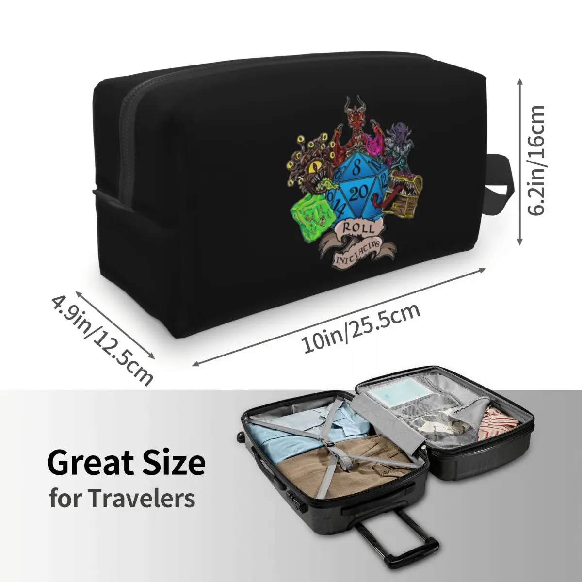 Roll Initiative Dungeon And Dragon Makeup Bag Cosmetic Organizer Storage Dopp Kit Toiletry Cosmetic Bag for Women Beauty Travel