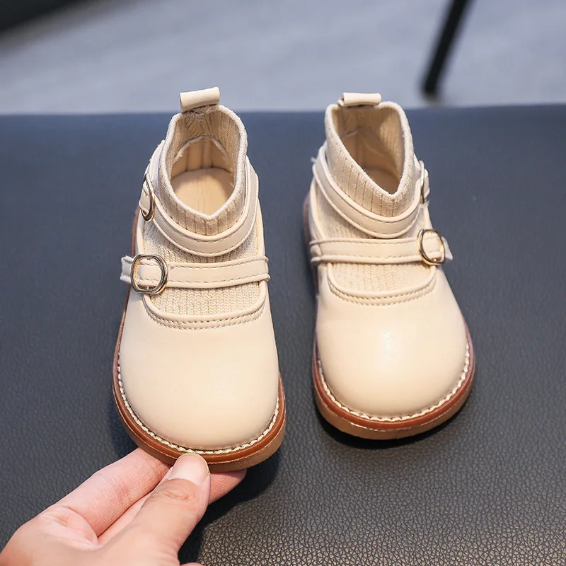 Autumn/Winter Small Leather Shoes for Girls Baby Walking Shoes 1-3 Years Old Princess Ankle Boots Soft Soled Boots