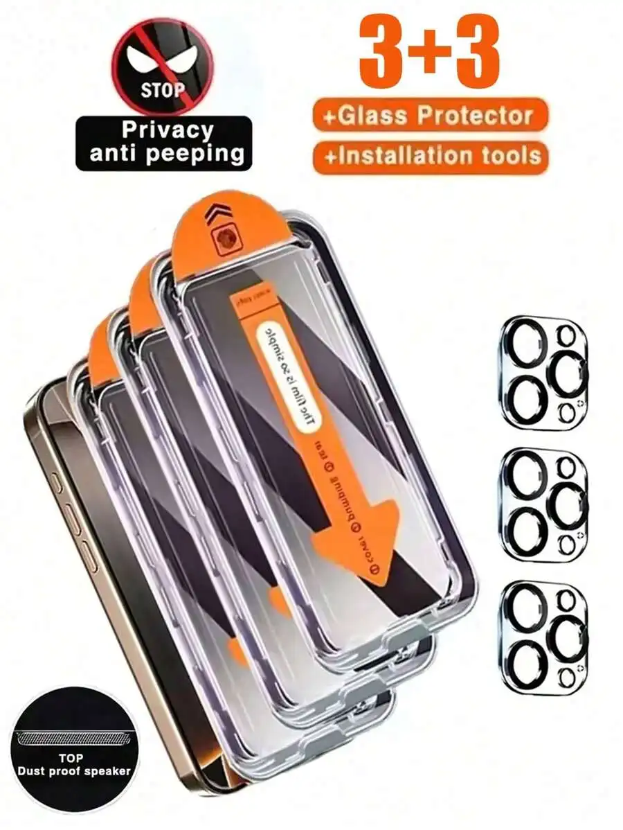 

3 упаковки защитной пленки для экрана с полным покрытием + 3 упаковки защитной пленки для объектива камеры, совместимой с iPhone IPhone 17/17 Air/16/16E/15/14