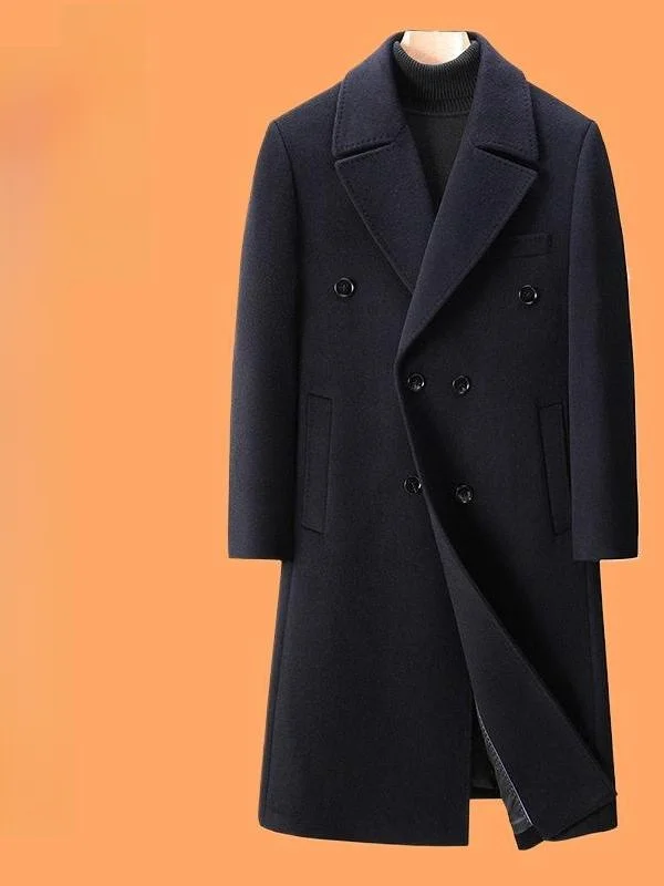 

New Men's Camere Coat Long Woolen Suit Collar Casual over Knee Outerwear Dad Clothes Daily Wear Chinese Brand Winter Coat