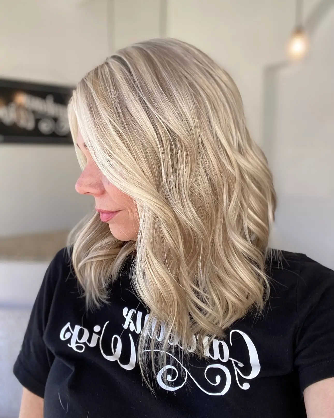 Shoulder Platinum Blonde Women's Natural Wave Brunette Fibre Highlights Synthetic Lace Front Glueless Daily Party Cosplay Use