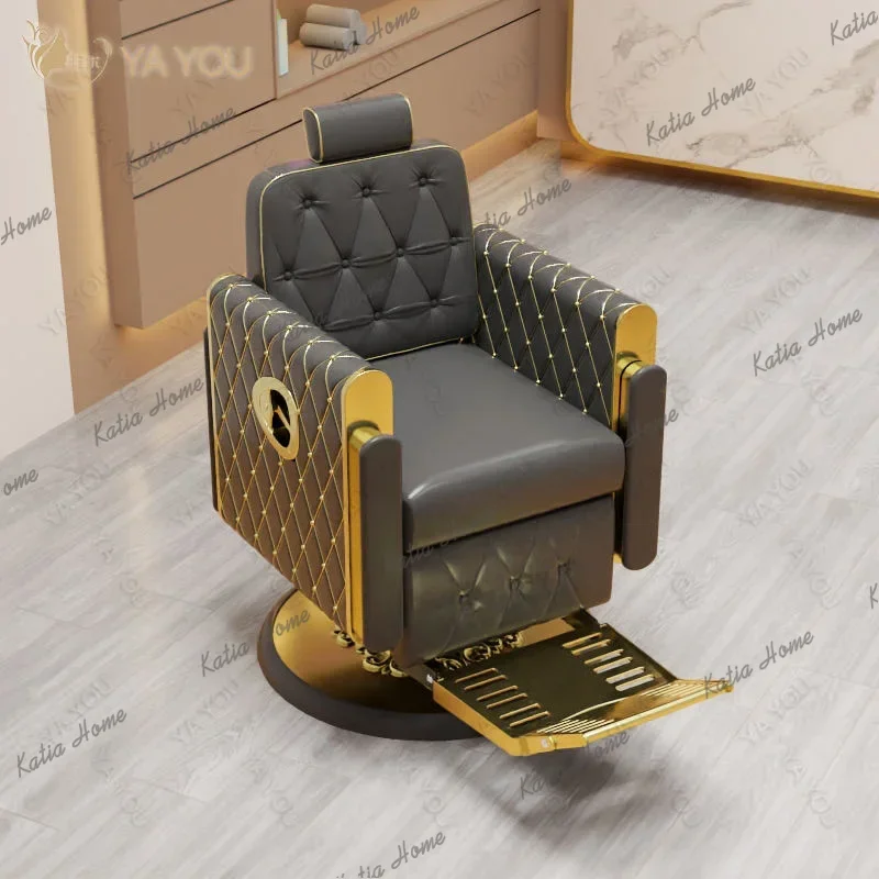 LSLuxurious Golden Base Inverted Retro Barber Chair Inverted Large Pump Design Can Be Customized Color for Barber Chair
