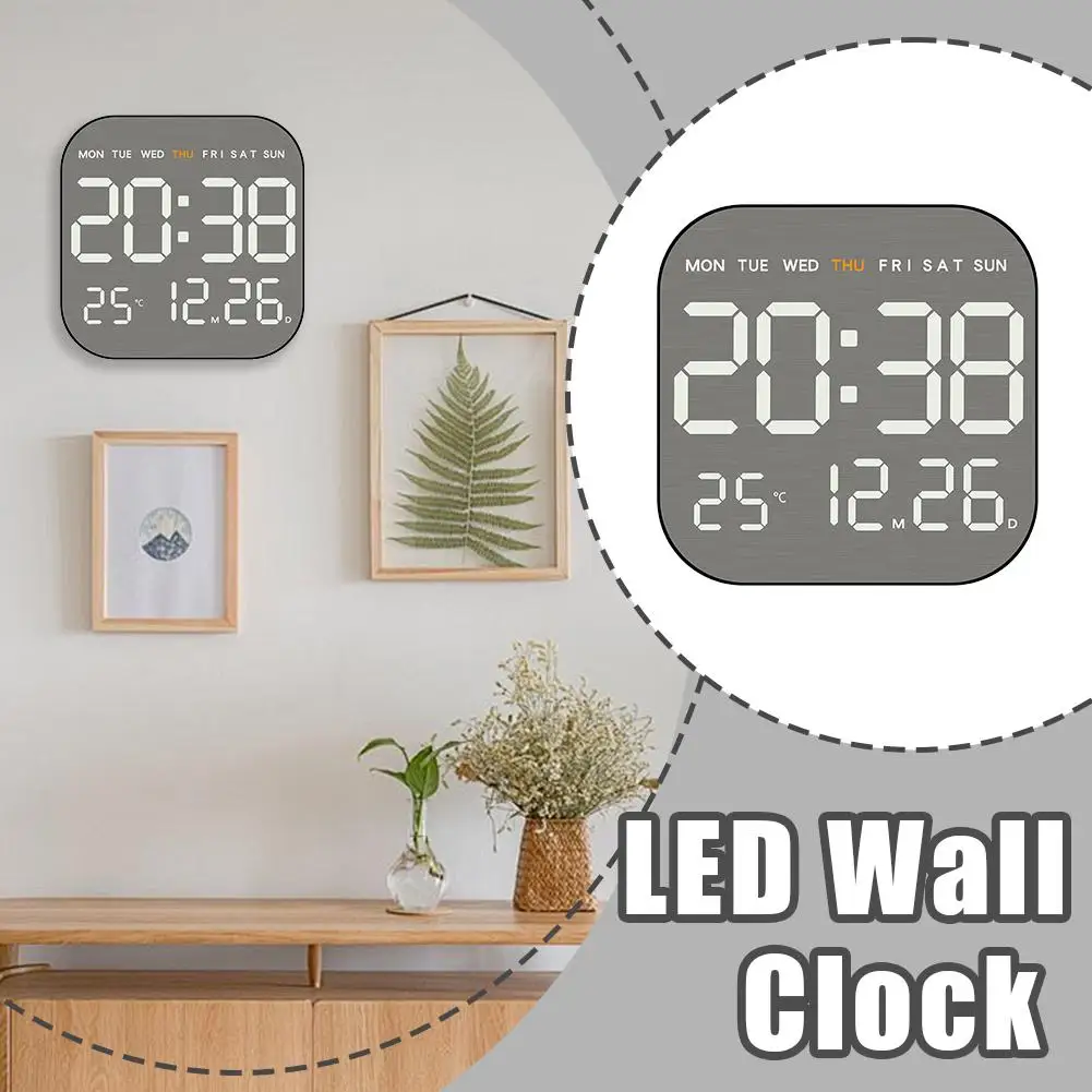 Multifunctional LED Electronic Clock Fashion Simple Metal Brushed Face Home Christmas Temperature Hanging New Digital Wall Clock