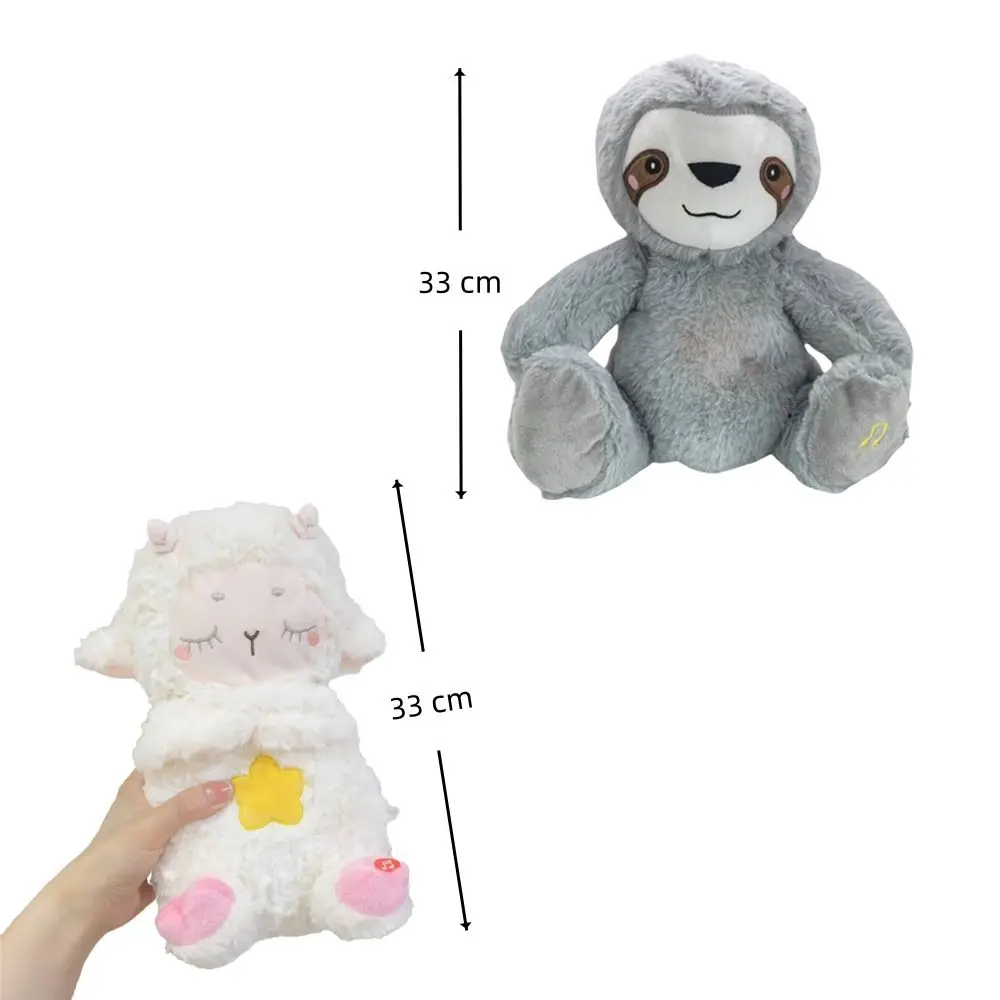 New Cute Baby Breathing Sloth Stuffed Toy Music and Light Plush Dolls Soft Sleep Companion Baby Soothing Sheep for Kids Gift