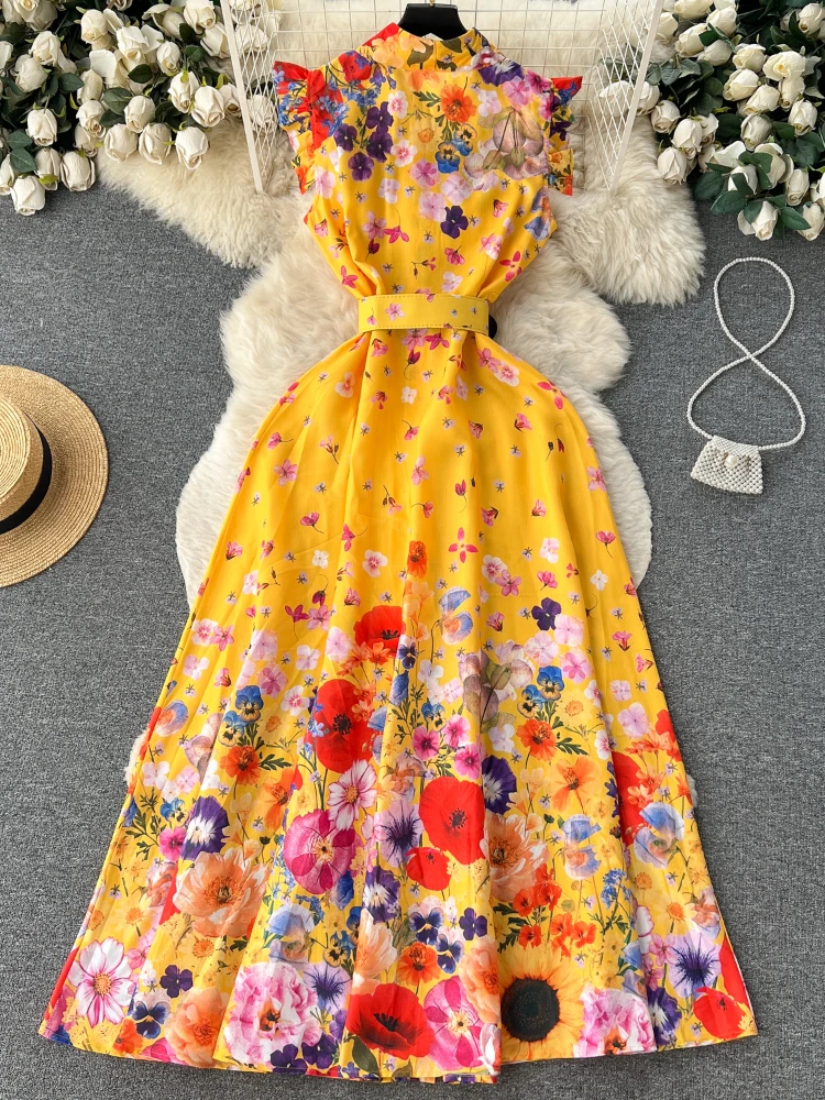 Vestido camisero Retro de verano para mujer, Vestidos largos sin mangas con estampado Floral, Vestidos largos Vintage ajustados de corte a para fiesta