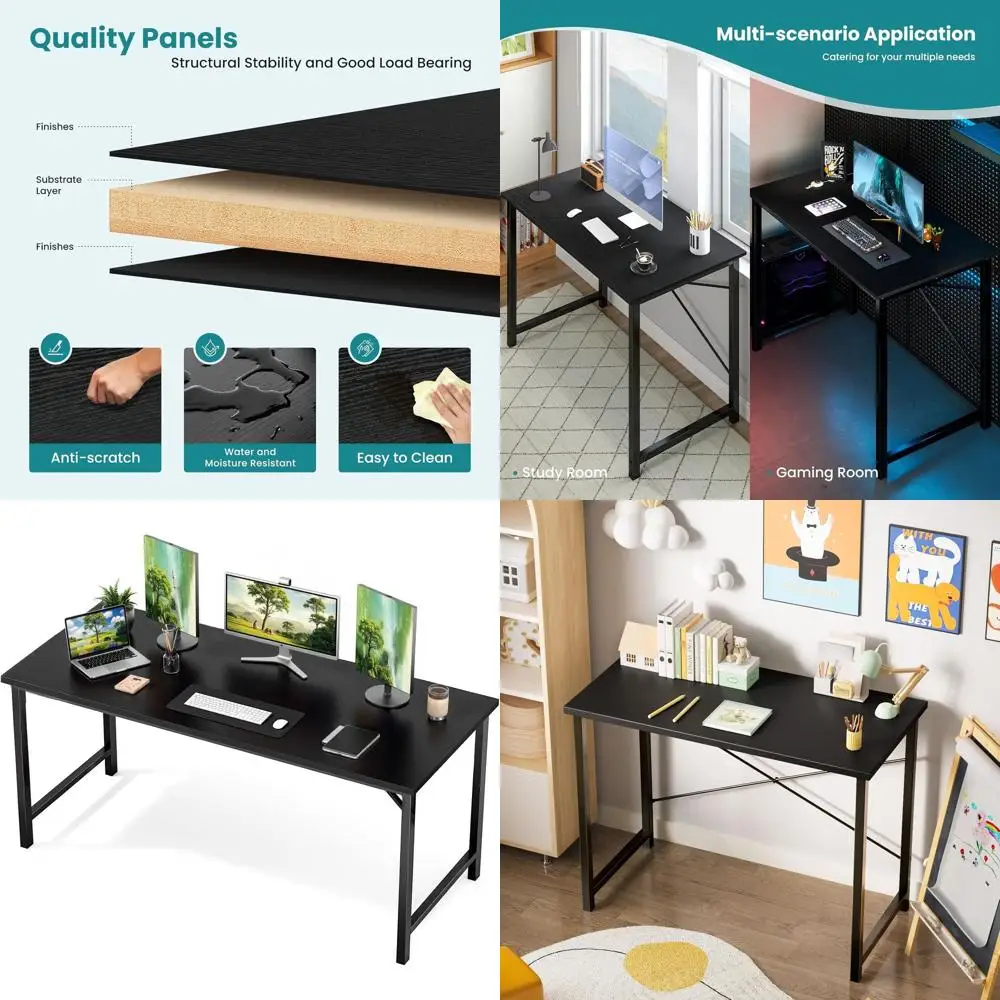 

Computer Oice Desk, Work Table Writing Desks Compact Study Table Student Bedroom Home Large Long PC Workstations Narrow with Met