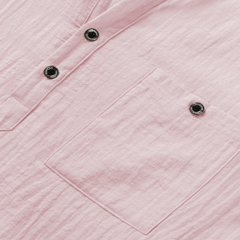 Herren-Henley-Shirt mit Stehkragen, Kurzarm, Baumwoll-Leinen-Mischung, Brusttasche, Atmungsaktiv, Sommer, Alltag, Reise, Strand, Freizeit-Oberteil – Detail 12