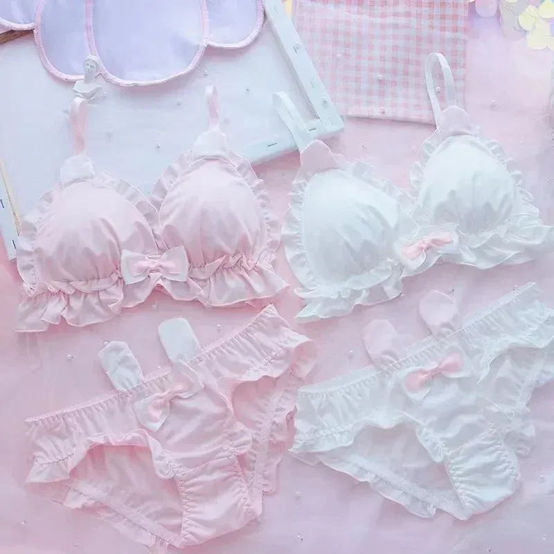 Little White Rabbit Ears Girls Underwear  Japanese Girls Pure Desire Small Chest Thin Bra Without Underwire